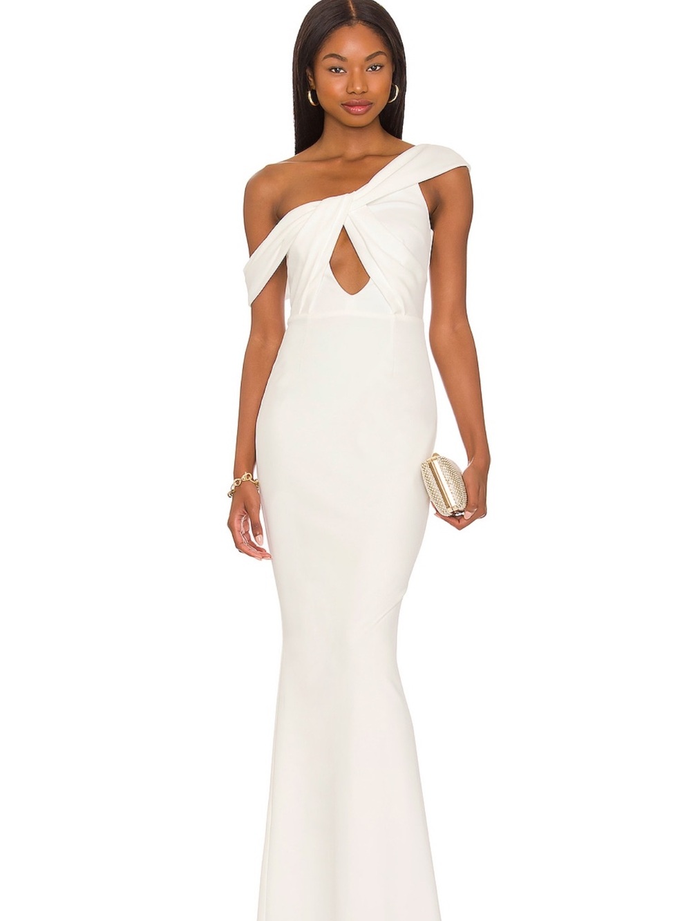 Katie May White One-Shoulder Keyhole Evening Gown